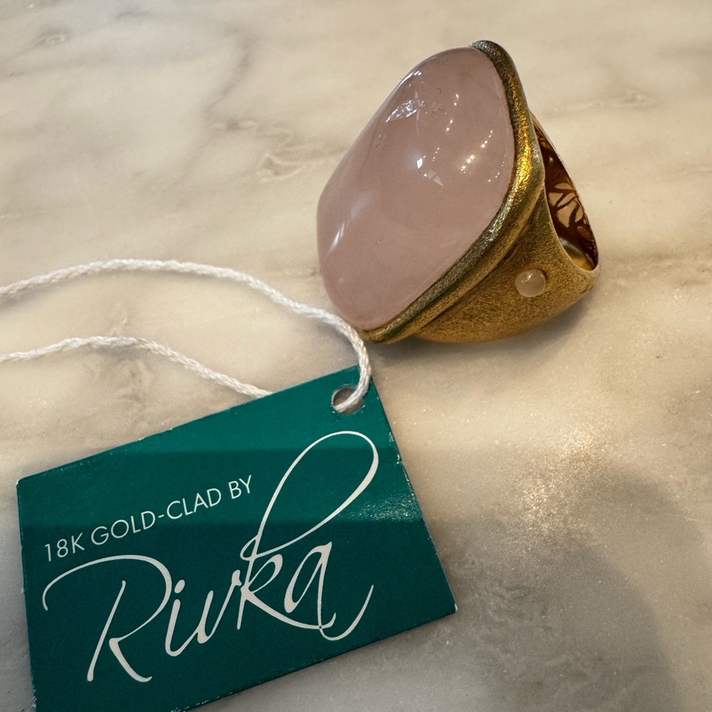 Rivka Friedman 18k Clad Gold and Rose quartz Cabochon Ring